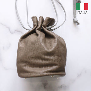 【美品】セントクリストファー　かごバッグ　レザー　ワンハンドル　巾着　こげ茶色 COTOCUL】【イタリアン】巾着バッグ ハンドバッグ ショルダー